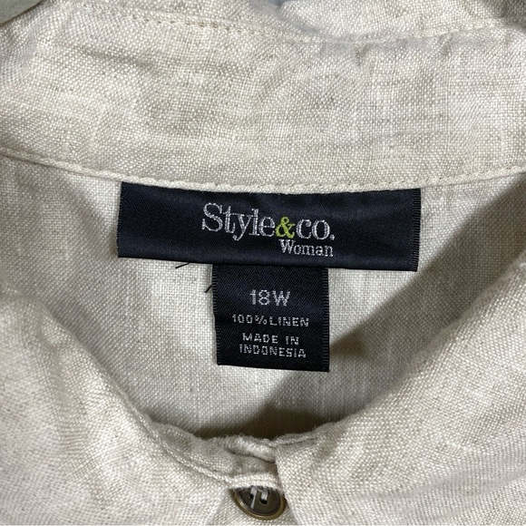 Style & Co 100% Linen Roll Tab Shacket Button Up Top Size 18W - Picture 7 of 8